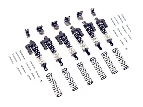 Traxxas TRX-6 Mercedes-Benz G63 (88096-4) Aluminum  L-Shape Piggy Back Spring Dampers 90mm + Adjustable Damper Mount (Multiple Positioning Holes) - 42Pc Set Black