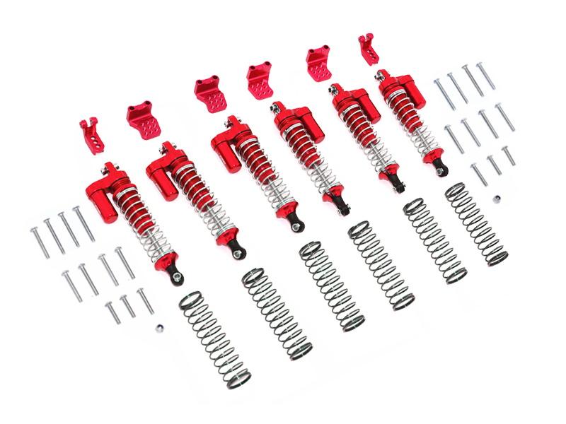 Traxxas TRX-6 Mercedes-Benz G63 (88096-4) Aluminum  L-Shape Piggy Back Spring Dampers 90mm + Adjustable Damper Mount (Multiple Positioning Holes) - 42Pc Set Red