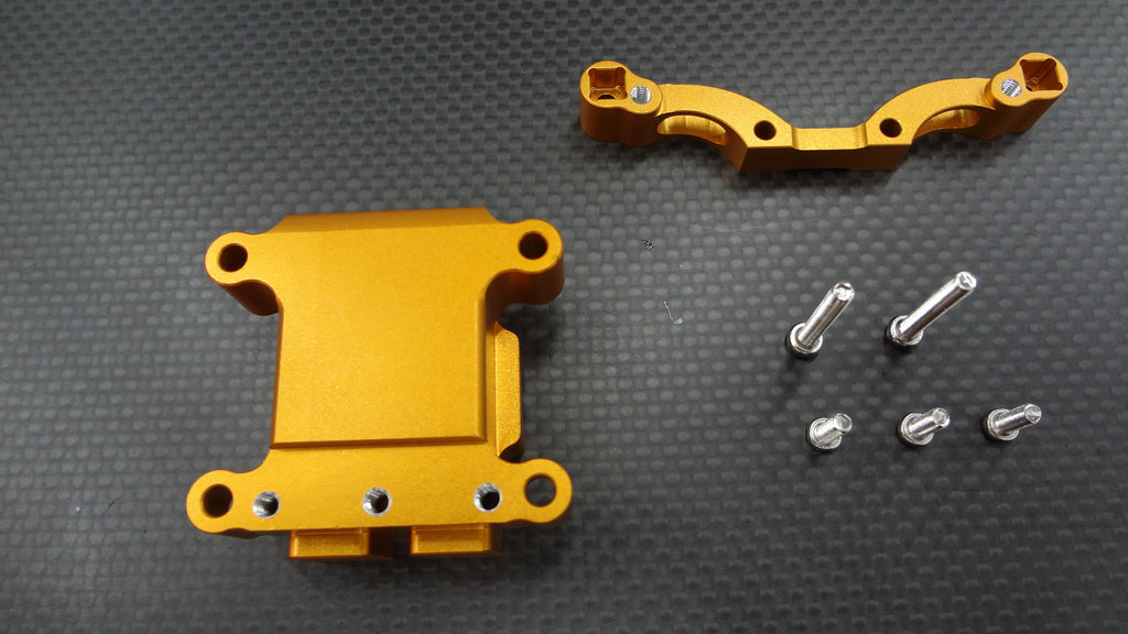 Tamiya TT-01 & TT-01D Aluminum Front Damper Plate With Gear Box & Screws - 2Pcs Set Gold