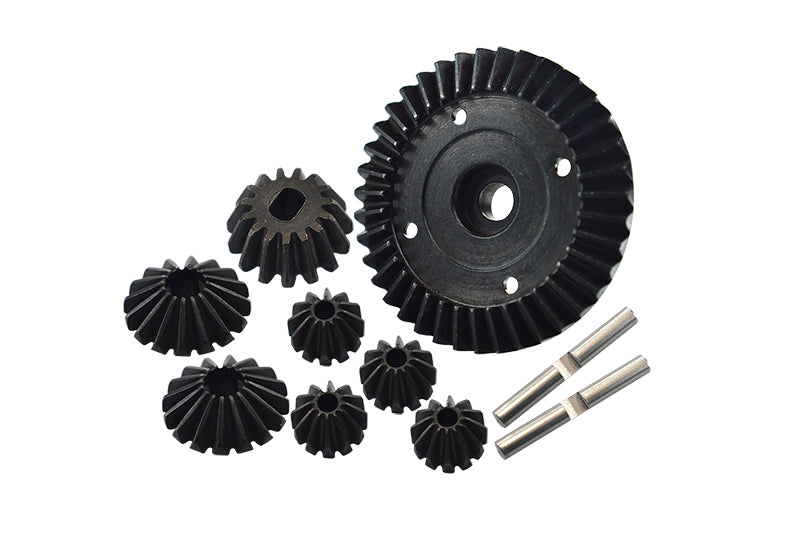 Tamiya TT-02 & TT-02B Steel Ring Gear & Bevel Gear - 10Pc Set Black