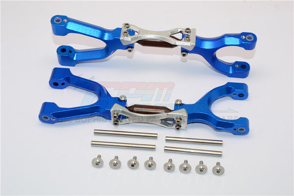 Traxxas X-Maxx 4X4 Spring Steel + Aluminum Supporting Mount With Front / Rear Upper Arms - 1Pr Set Blue+Silver
