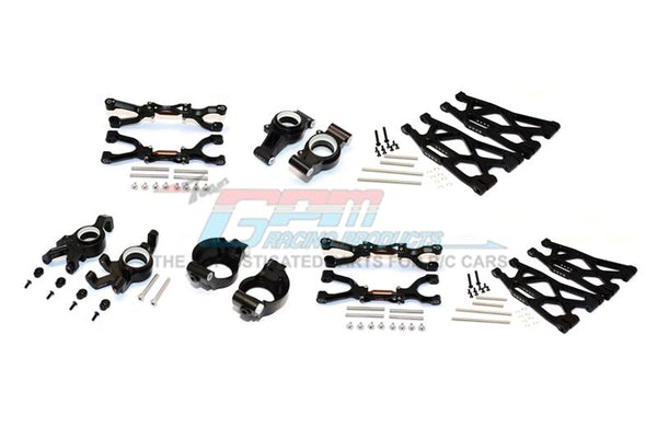 Traxxas X-Maxx 4X4 Aluminum Front & Rear Upper + Lower Arms + Front C Hubs + Front Kncukle Arms Set - 92Pc Set Black