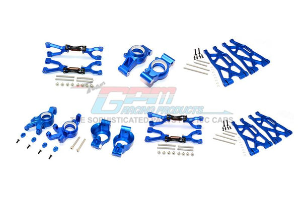 Traxxas X-Maxx 4X4 Aluminum Front & Rear Upper + Lower Arms + Front C Hubs + Front Kncukle Arms Set - 92Pc Set Blue