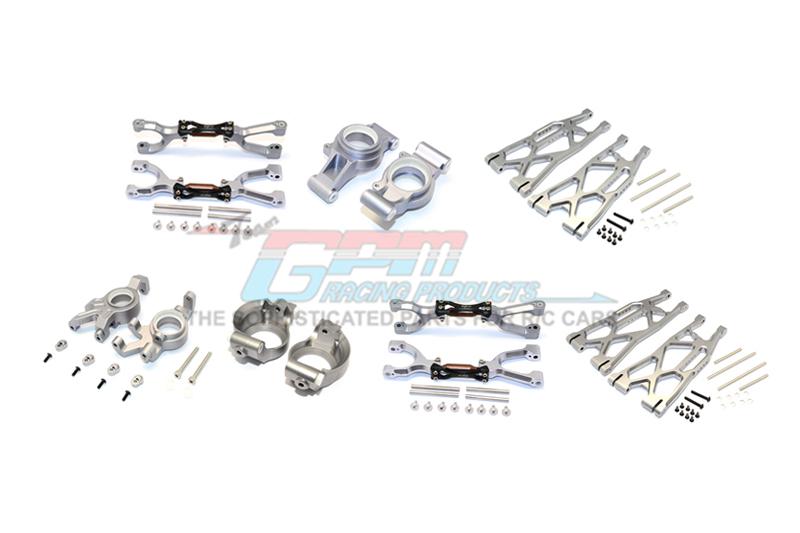 Traxxas X-Maxx 4X4 Aluminum Front & Rear Upper + Lower Arms + Front C Hubs + Front Kncukle Arms Set - 92Pc Set Gray Silver