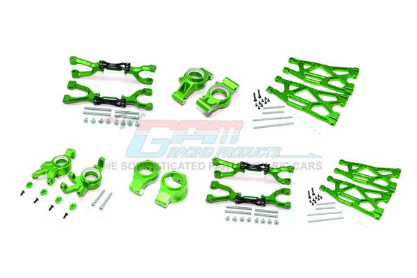 Traxxas X-Maxx 4X4 Aluminum Front & Rear Upper + Lower Arms + Front C Hubs + Front Knuckle Arms Set (for X-Maxx 6S / 8S) - 92Pc Set Green