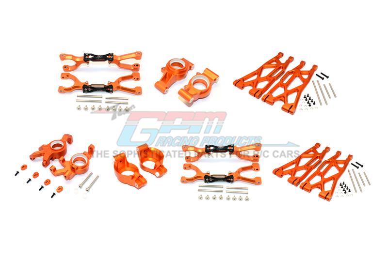 Traxxas X-Maxx 4X4 Aluminum Front & Rear Upper + Lower Arms + Front C Hubs + Front Kncukle Arms Set - 92Pc Set Orange