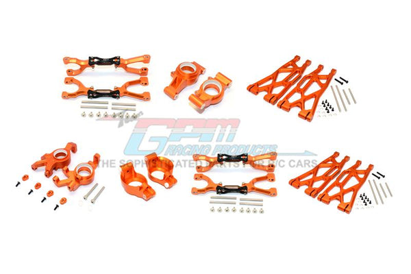 Traxxas X-Maxx 4X4 Aluminum Front & Rear Upper + Lower Arms + Front C Hubs + Front Kncukle Arms Set - 92Pc Set Orange