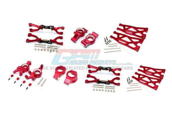 Traxxas X-Maxx 4X4 Aluminum Front & Rear Upper + Lower Arms + Front C Hubs + Front Kncukle Arms Set - 92Pc Set Red