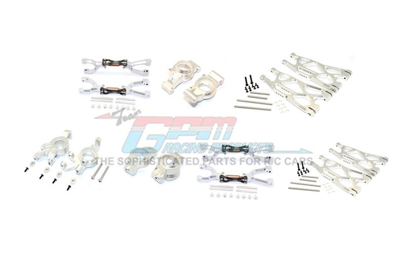 Traxxas X-Maxx 4X4 Aluminum Front & Rear Upper + Lower Arms + Front C Hubs + Front Kncukle Arms Set - 92Pc Set Silver
