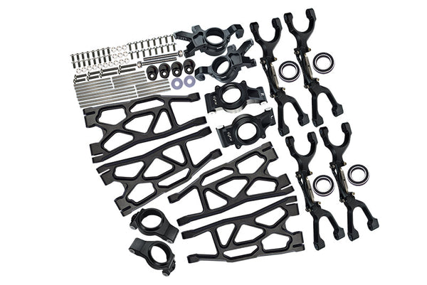 Aluminum Front & Rear Upper+Lower Arms + Front C Hubs + Front & Rear Oversized Knuckle Arms Set For 1:5 Traxxas X Maxx 4X4 (For X Maxx 6S / 8S) - 96Pc Set Black