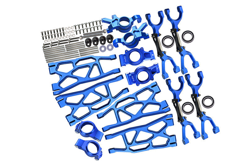 Aluminum Front & Rear Upper+Lower Arms + Front C Hubs + Front & Rear Oversized Knuckle Arms Set For 1:5 Traxxas X Maxx 4X4 (For X Maxx 6S / 8S) - 96Pc Set Blue