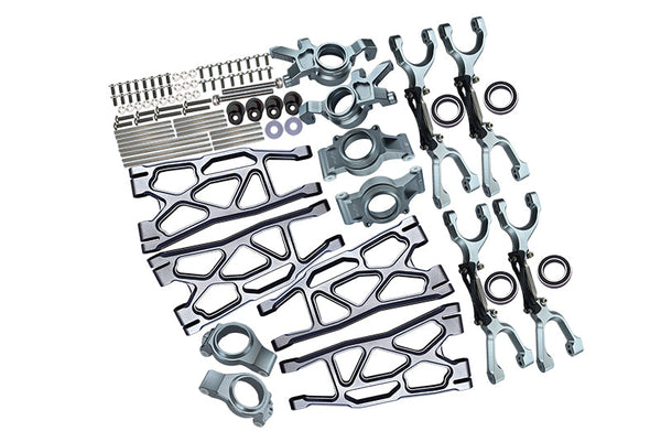 Aluminum Front & Rear Upper+Lower Arms + Front C Hubs + Front & Rear Oversized Knuckle Arms Set For 1:5 Traxxas X Maxx 4X4 (For X Maxx 6S / 8S) - 96Pc Set Gray Silver