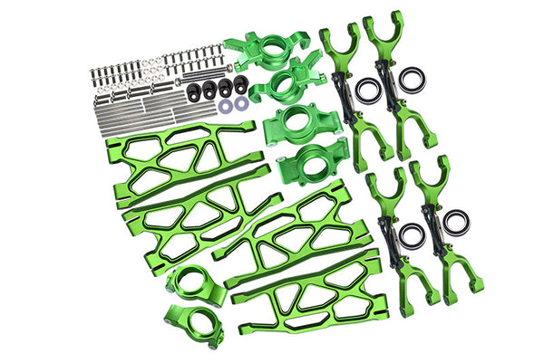Aluminum Front & Rear Upper+Lower Arms + Front C Hubs + Front & Rear Oversized Knuckle Arms Set For 1:5 Traxxas X Maxx 4X4 (For X Maxx 6S / 8S) - 96Pc Set Green