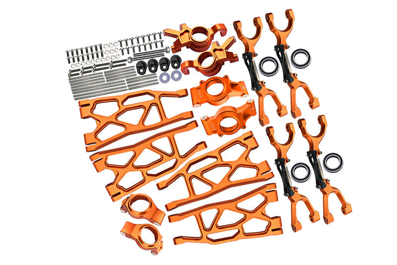 Aluminum Front & Rear Upper+Lower Arms + Front C Hubs + Front & Rear Oversized Knuckle Arms Set For 1:5 Traxxas X Maxx 4X4 (For X Maxx 6S / 8S) - 96Pc Set Orange