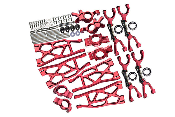 Aluminum Front & Rear Upper+Lower Arms + Front C Hubs + Front & Rear Oversized Knuckle Arms Set For 1:5 Traxxas X Maxx 4X4 (For X Maxx 6S / 8S) - 96Pc Set Red
