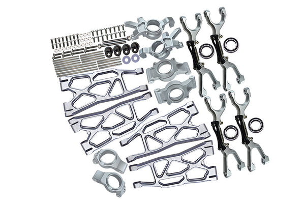 Aluminum Front & Rear Upper+Lower Arms + Front C Hubs + Front & Rear Oversized Knuckle Arms Set For 1:5 Traxxas X Maxx 4X4 (For X Maxx 6S / 8S) - 96Pc Set Silver