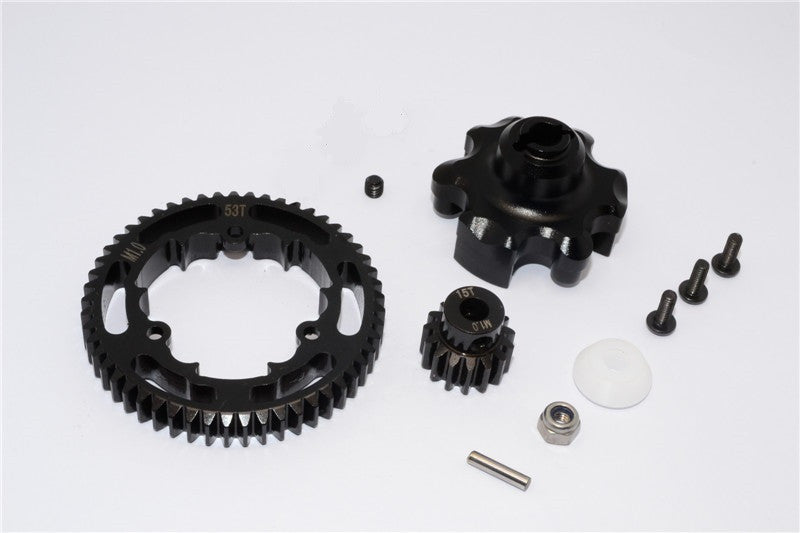 Traxxas X-Maxx 4X4 Aluminum Gear Adapter + Steel Spur Gear 53T + Motor Gear 15T - 1 Set Black