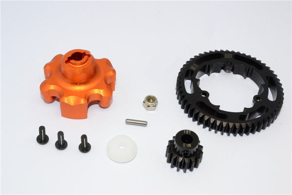 Traxxas X-Maxx 4X4 Aluminum Gear Adapter + Steel Spur Gear 53T + Motor Gear 15T - 1 Set Orange