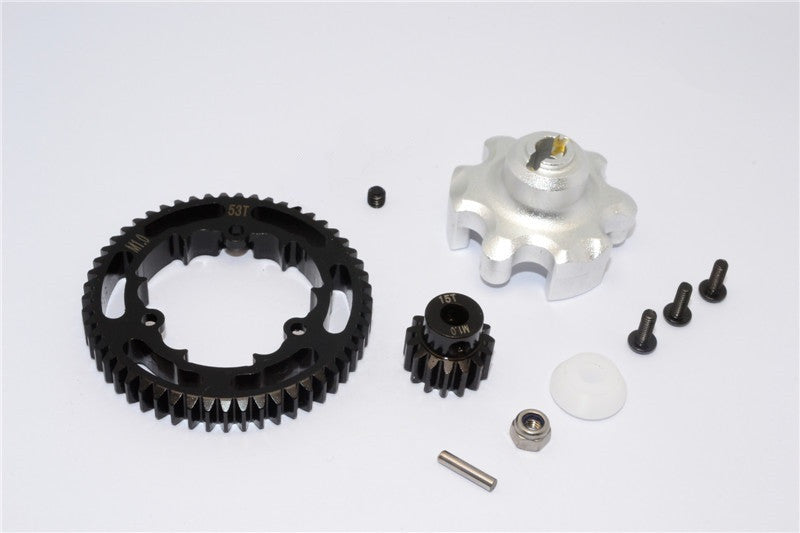 Traxxas X-Maxx 4X4 Aluminum Gear Adapter + Steel Spur Gear 53T + Motor Gear 15T - 1 Set Silver