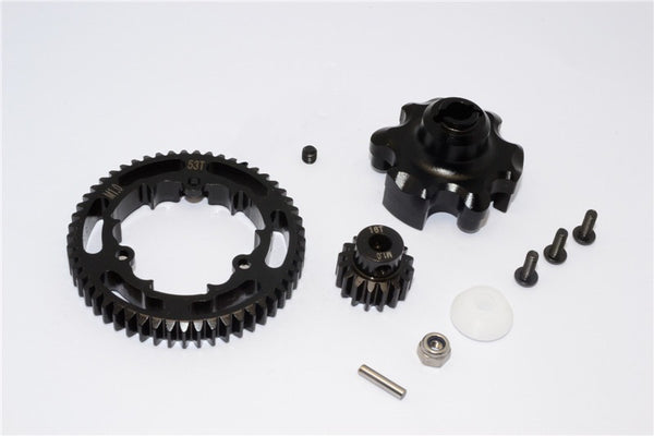 Traxxas X-Maxx 4X4 Aluminum Gear Adapter + Steel Spur Gear 53T + Motor Gear 16T - 1 Set Black
