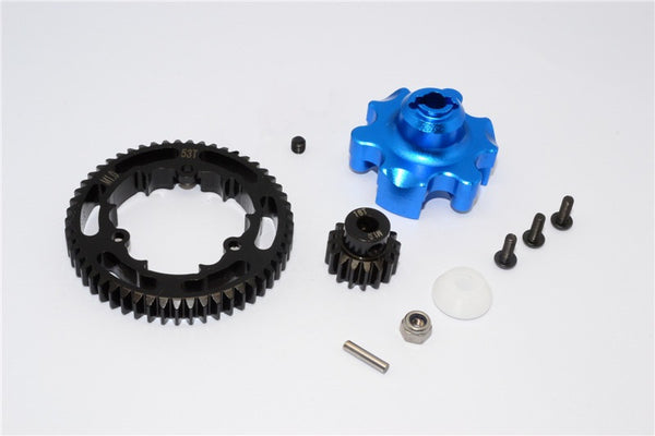 Traxxas X-Maxx 4X4 Aluminum Gear Adapter + Steel Spur Gear 53T + Motor Gear 16T - 1 Set Blue
