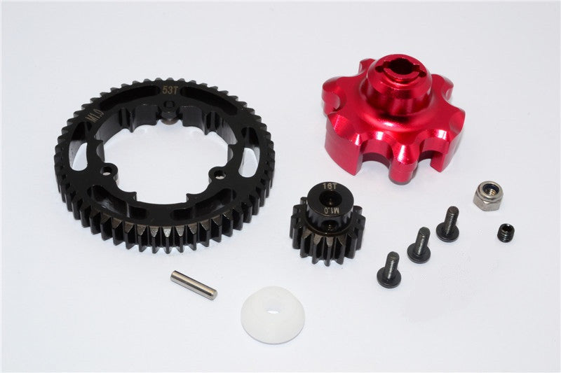 Traxxas X-Maxx 4X4 Aluminum Gear Adapter + Steel Spur Gear 53T + Motor Gear 16T - 1 Set Red