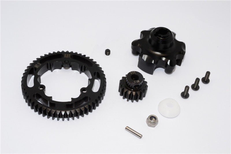 Traxxas X-Maxx 4X4 Aluminum Gear Adapter + Steel Spur Gear 53T + Motor Gear 17T - 1 Set Black