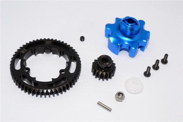 Traxxas X-Maxx 4X4 Aluminum Gear Adapter + Steel Spur Gear 53T + Motor Gear 17T - 1 Set Blue