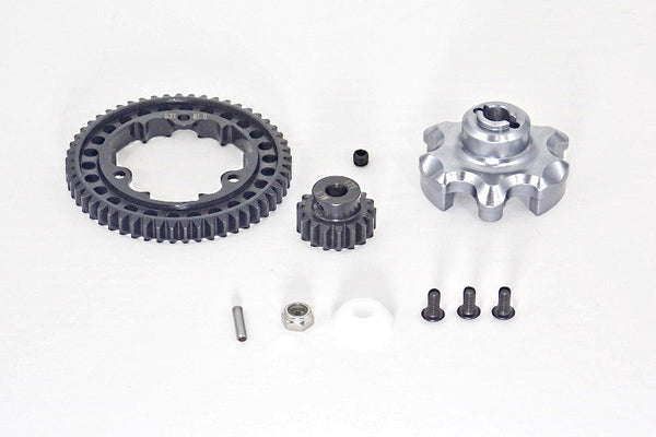 Traxxas X-Maxx 4X4 Aluminum Gear Adapter + Steel Spur Gear 53T + Motor Gear 17T - 1 Set Gray Silver