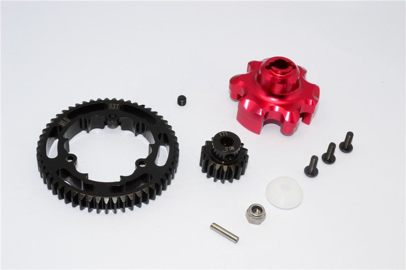 Traxxas X-Maxx 4X4 Aluminum Gear Adapter + Steel Spur Gear 53T + Motor Gear 17T - 1 Set Red