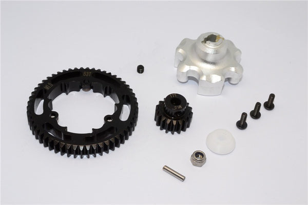 Traxxas X-Maxx 4X4 Aluminum Gear Adapter + Steel Spur Gear 53T + Motor Gear 17T - 1 Set Silver