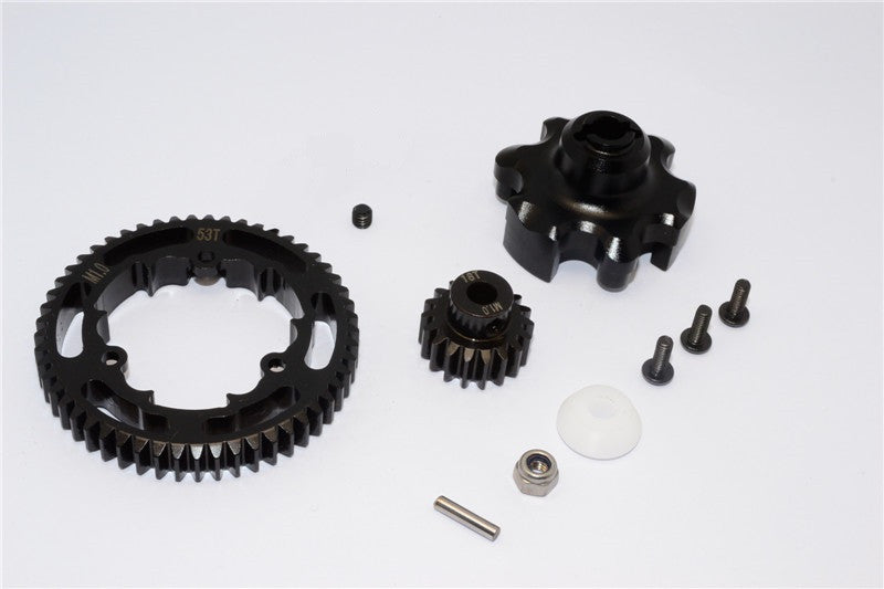 Traxxas X-Maxx 4X4 Aluminum Gear Adapter + Steel Spur Gear 53T + Motor Gear 18T - 1 Set Black