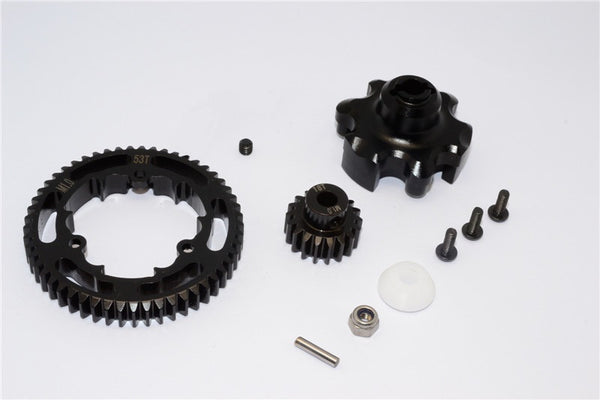 Traxxas X-Maxx 4X4 Aluminum Gear Adapter + Steel Spur Gear 53T + Motor Gear 18T - 1 Set Black