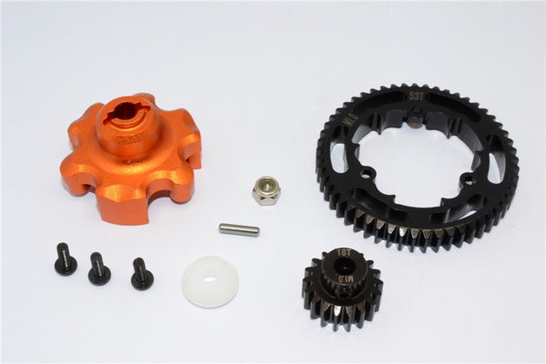 Traxxas X-Maxx 4X4 Aluminum Gear Adapter + Steel Spur Gear 53T + Motor Gear 18T - 1 Set Orange