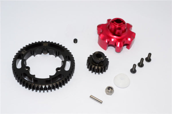 Traxxas X-Maxx 4X4 Aluminum Gear Adapter + Steel Spur Gear 53T + Motor Gear 18T - 1 Set Red