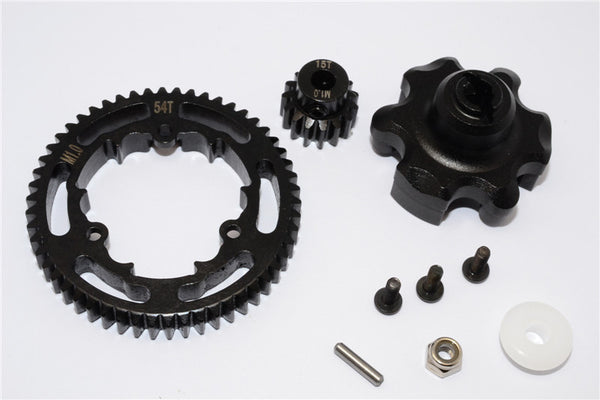 Traxxas X-Maxx 4X4 Aluminum Gear Adapter + Steel Spur Gear 54T + Motor Gear 15T - 1 Set Black