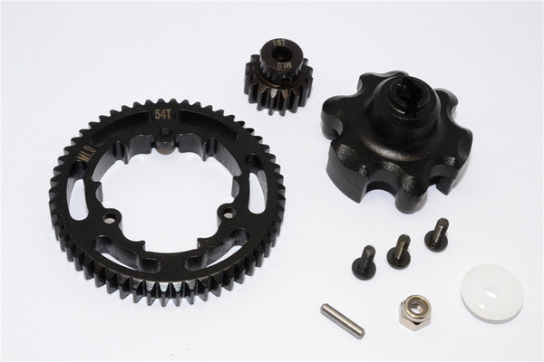 Traxxas X-Maxx 4X4 Aluminum Gear Adapter + Steel Spur Gear 54T + Motor Gear 16T - 1 Set Black