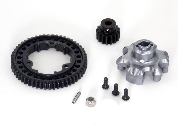 Traxxas X-Maxx 4X4 Aluminum Gear Adapter + Steel Spur Gear 54T + Motor Gear 16T - 1 Set Gray Silver