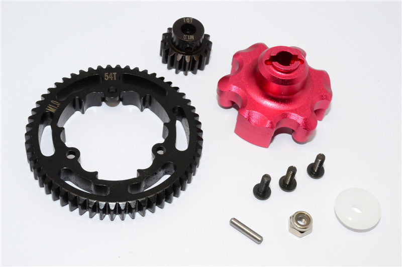 Traxxas X-Maxx 4X4 Aluminum Gear Adapter + Steel Spur Gear 54T + Motor Gear 15T - 1 Set Red