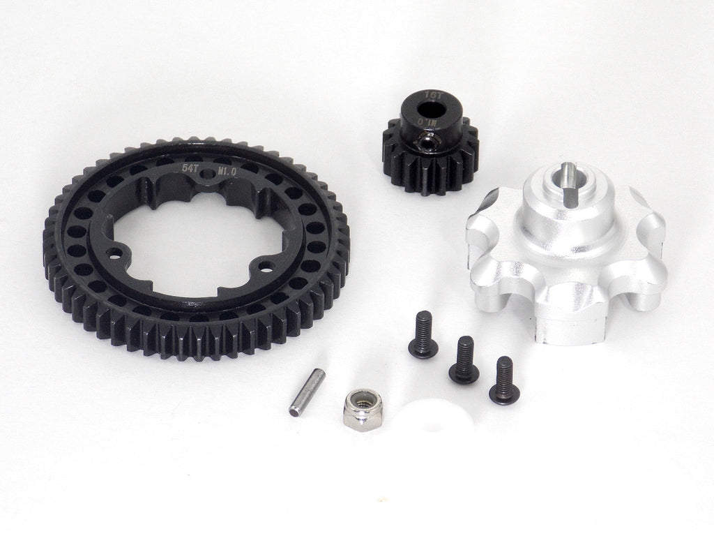 Traxxas X-Maxx 4X4 Aluminum Gear Adapter + Steel Spur Gear 54T + Motor Gear 16T - 1 Set Silver