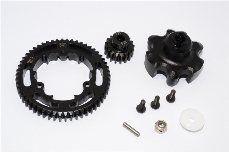Traxxas X-Maxx 4X4 Aluminum Gear Adapter + Steel Spur Gear 54T + Motor Gear 17T - 1 Set Black