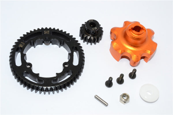 Traxxas X-Maxx 4X4 Aluminum Gear Adapter + Steel Spur Gear 54T + Motor Gear 17T - 1 Set Orange