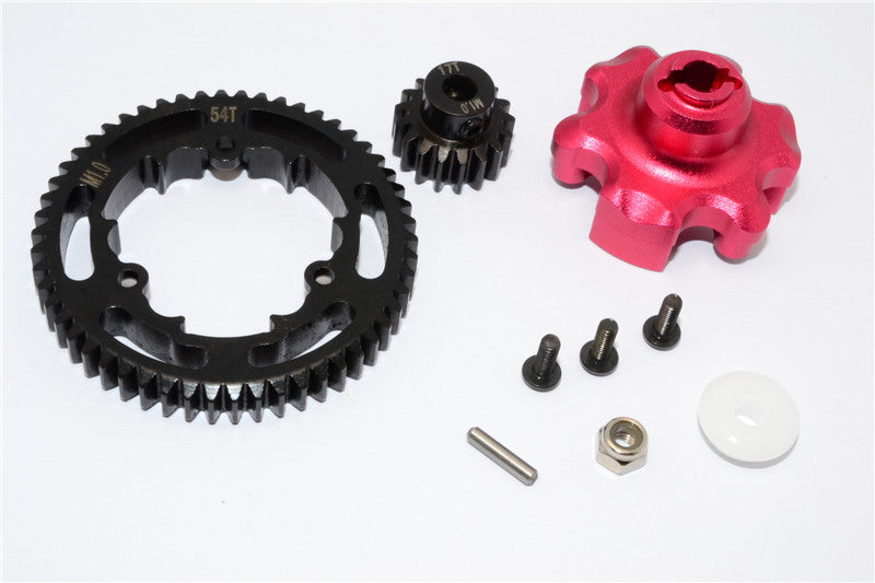 Traxxas X-Maxx 4X4 Aluminum Gear Adapter + Steel Spur Gear 54T + Motor Gear 17T - 1 Set Red