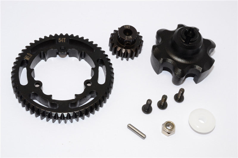 Traxxas X-Maxx 4X4 Aluminum Gear Adapter + Steel Spur Gear 54T + Motor Gear 18T - 1 Set Black