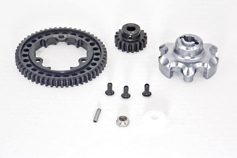 Traxxas X-Maxx 4X4 Aluminum Gear Adapter + Steel Spur Gear 54T + Motor Gear 18T - 1 Set Gray Silver