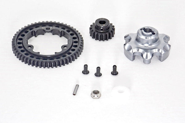 Traxxas X-Maxx 4X4 Aluminum Gear Adapter + Steel Spur Gear 54T + Motor Gear 18T - 1 Set Gray Silver