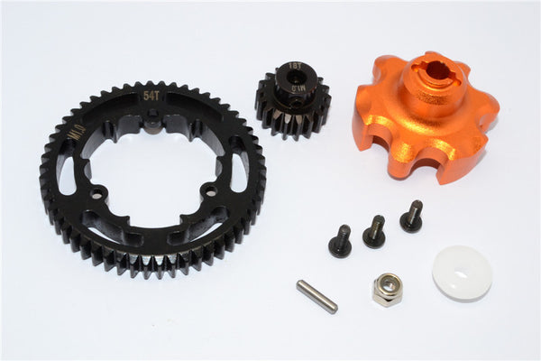 Traxxas X-Maxx 4X4 Aluminum Gear Adapter + Steel Spur Gear 54T + Motor Gear 18T - 1 Set Orange