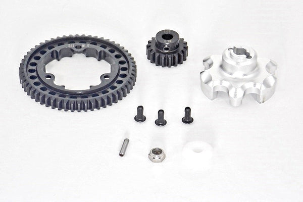 Traxxas X-Maxx 4X4 Aluminum Gear Adapter + Steel Spur Gear 54T + Motor Gear 18T - 1 Set Silver