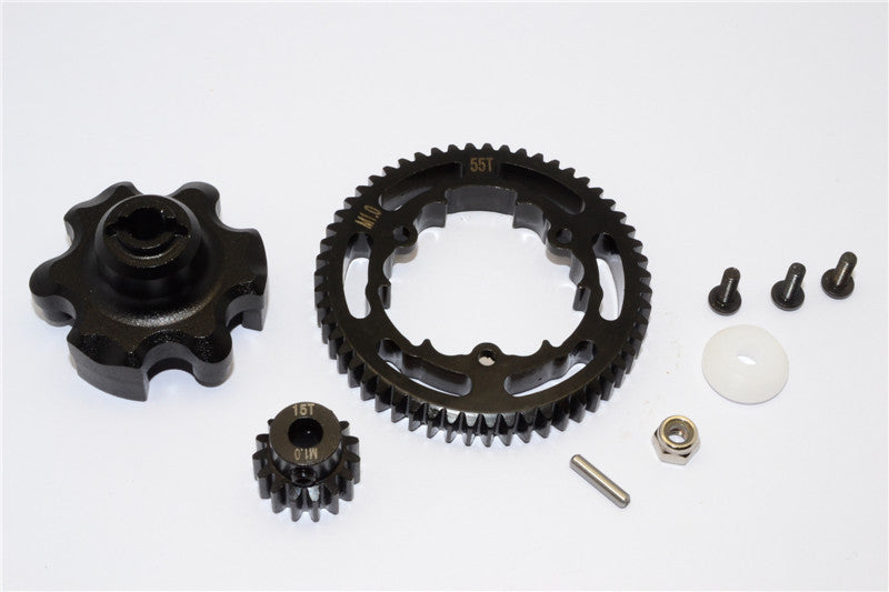 Traxxas X-Maxx 4X4 Aluminum Gear Adapter + Steel Spur Gear 55T + Motor Gear 15T - 1 Set Black