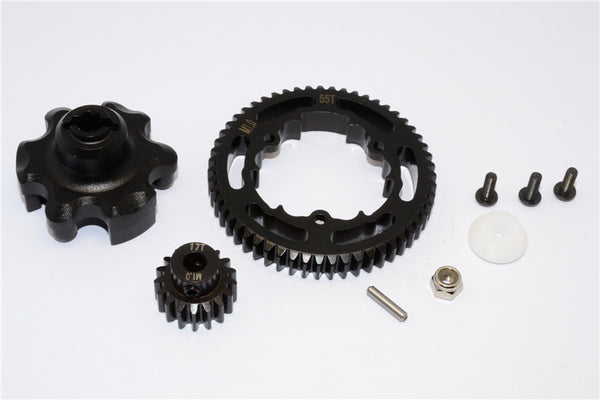 Traxxas X-Maxx 4X4 Aluminum Gear Adapter + Steel Spur Gear 55T + Motor Gear 17T - 1 Set Black